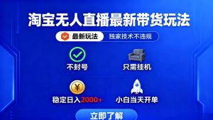 淘宝无人直播最新带货最新玩法， 独家技术不违规，也不封号，只需要挂…-琴书聊项目