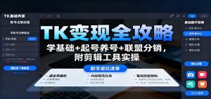 TK变现全攻略：学基础+起号养号+联盟分销，附剪辑工具实操-琴书聊项目