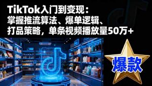 TikTok入门到变现：掌握推流算法、爆单逻辑、打品策略，单条视频播放量50w-琴书聊项目