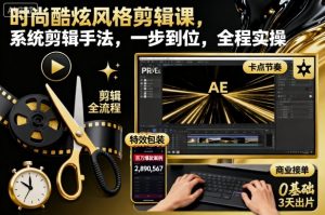 时尚酷炫风格剪辑课，系统剪辑手法，一步到位，全程实操-琴书聊项目