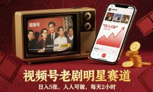视频号老剧明星赛道，日入5张，人人可做，每天2小时-琴书聊项目