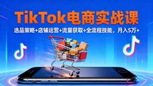 TikTok电商实战课10月,选品策略+店铺运营+流量获取+全流程技能,月入5万+-琴书聊项目