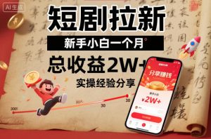 短剧拉新新手小白一个月总收益2W+实操经验分享-琴书聊项目