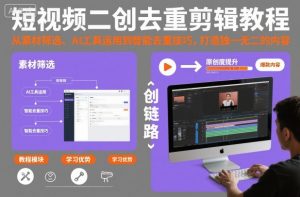 短视频二创去重剪辑教程,从素材筛选、AI工具运用到智能去重技巧,打造独一无二的内容-琴书聊项目