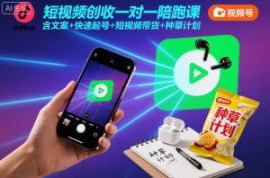 短视频创收一对一陪跑课,含文案+快速起号+短视频带货+种草计划-琴书聊项目