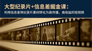 大型纪录片+信息差掘金课:利用信息差将纪录片素材转化为高传播、高收益的短视频-琴书聊项目