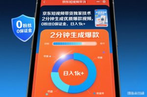 京东短视频带货独家技术，2分钟生成一条优质爆款视频，0粉丝0保证金，日入1k+【揭秘】-琴书聊项目