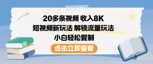 20多条视频收入8K，短视频新玩法，解锁流量玩法，小白轻松复制-琴书聊项目