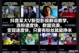 抖音某大V新型影视解说教学，涨粉速度快，数据完美，变现速度快，只要有粉丝就能挣米-琴书聊项目