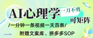 AI一键生成心理学简笔画视频，一刀不剪无需剪辑，可批量可矩阵，带书带素材带资料带徒弟-琴书聊项目