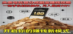 全程托管今日头条，一部手机就可以开干，最高躺赚1W+-琴书聊项目