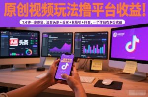 原创视频玩法撸平台收益，3分钟一条原创，适合头条+百家+视频号+抖音，一个作品吃多份收益-琴书聊项目