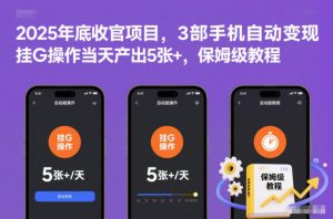 2025年底收官项目，3部手机自动变现，挂G操作当天产出5张+，保姆级教程【揭秘】-琴书聊项目