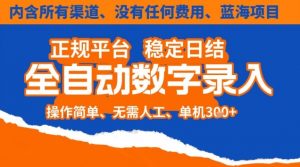 全自动数字录入，单机日入3张+，内含所有渠道全程免费零成本，操作简单可矩阵开干【揭秘】-琴书聊项目