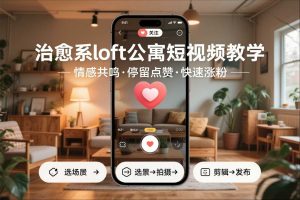 治愈系loft公寓短视频制作教学，情感共鸣引停留点赞关注，快速起号涨粉-琴书聊项目