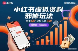 小红书虚拟资料邪修玩法，单价68，轻松入账3W，信息差玩法，市场庞大-琴书聊项目
