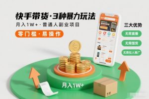 快手带货3种暴力玩法，月入1W+，无需直播、无需囤货、无需拉人推广，适合普通人副业项目-琴书聊项目