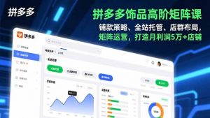 拼多多饰品高阶矩阵课，铺款策略、全站托管、店群布局，矩阵运营，打造月利润5万+店铺-琴书聊项目