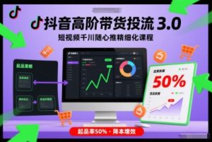 抖音高阶带货投流3.0，短视频千川随心推精细化课程，起品率50%-琴书聊项目