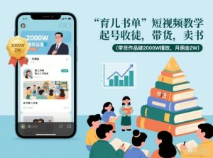 育儿书单短视频教学，起号收徒，带货，卖书(带货作品破2000W播放，月佣金2W)-琴书聊项目