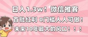 日入1.3w！微信推客，首批红利，未来10年最大的风口，0门槛，人人可做！-琴书聊项目