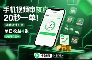 手机视频审核真香！20秒一单，随时随地可做，单日收益4张，小白零门槛冲【揭秘】-琴书聊项目