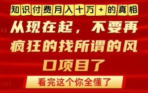 知识付费月入10个W的真相，做网创项目这一个就够了，不要再疯狂的找所谓的风口项目【揭秘】-琴书聊项目