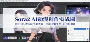 Sora2 AI动漫创作实战课：账号注册/提示词/人物声画一致/短视频变现，轻松出爆款-琴书聊项目