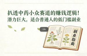 扒透中药小众赛道的賺米逻辑，潜力巨大，适合普通人的低门槛副业-琴书聊项目