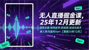 无人直播掘金课，混剪去重/矩阵起号/防违规/自动化技术，单人单月盈利5w+【更新25年12月】-琴书聊项目