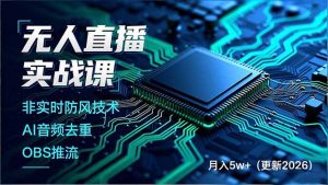 无人直播实战课，非实时防风技术、AI音频去重、OBS推流，建立技术壁垒，月入5w+(更新2026-琴书聊项目