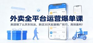 外卖全平台运营爆单课：美团饿了么京东玩法，新店30天起量推广技巧，高效盈利！-琴书聊项目