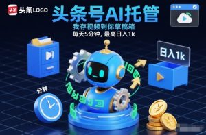 头条号AI托管，我存视频到你草稿箱，每天5分钟，最高日入1k【揭秘】-琴书聊项目