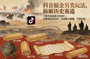 抖音掘金另类玩法，拆解历史赛道，7条作品涨粉300W+，点赞量高达900W，只讲核心逻辑，干货分享-琴书聊项目