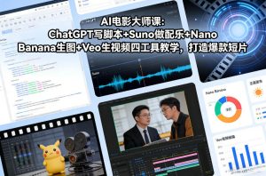 AI电影大师课：ChatGPT写脚本+Suno做配乐+Nano Banana生图+Veo生视频，打造爆款短片-琴书聊项目