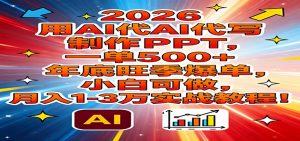 2026用AI代写制作PPT，一单500+，年底旺季爆单，小白可做，月入1-3万实战教程-琴书聊项目