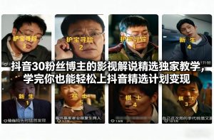 抖音30粉丝博主的影视解说精选独家教学,学完你也能轻松上抖音精选计划变现-琴书聊项目