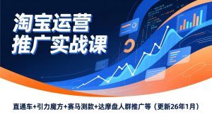 淘宝运营推广实战课,直通车+引力魔方+赛马测款+达摩盘人群推广等(更新26年1月-琴书聊项目