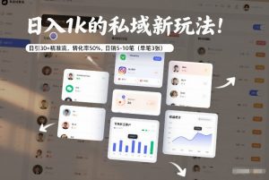 日入1k的私域新玩法：日引30+精准流，转化率50%，日销5-10笔(单笔3张)-琴书聊项目