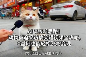 AI搞钱新思路！动物被迫采访搞笑短视频全攻略，0基础也能轻松涨粉变现-琴书聊项目
