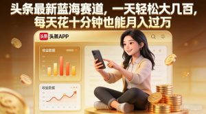 头条最新蓝海赛道，一天轻松大几张，每天花十分钟也能月入过1W【揭秘】-琴书聊项目