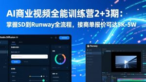AI商业视频全能训练营2+3期:掌握SD到Runway全流程,接商单报价可达5K-5W-琴书聊项目
