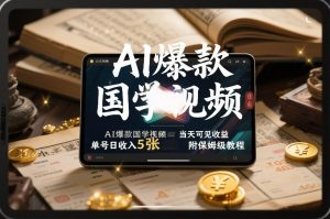 AI爆款国学视频，独家起号方法，小白直接上手，当天可见收益，单号日收入5张+附保姆级教程-琴书聊项目