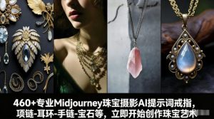 460+专业Midjourney珠宝摄影AI提示词戒指,项链-耳环-手链-宝石等,立即开始创作珠宝艺术-琴书聊项目