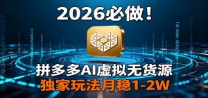 2026 必做！拼多多 AI 虚拟无货源，独家玩法月稳 1-2W-琴书聊项目
