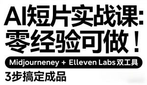 AI短片实战课：零经验可做，Midjourney+ElevenLabs双工具，3步搞定成品-琴书聊项目
