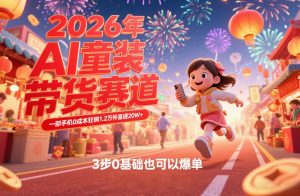 AI童装新春带货赛道，一部手机0成本狂销1.2万件喜提20W+，3步0基础也可以爆单-琴书聊项目