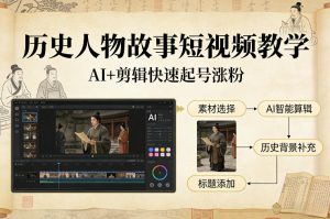 历史人物故事短视频教学，AI+剪辑制作历史人物题材短视频，快速起号涨粉-琴书聊项目