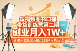 短视频图书口播带货训练营第二期，副业月入1W＋，普通人也能复制的短视频带货玩法-琴书聊项目