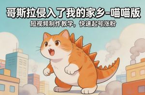 哥斯拉侵入了我的家乡–喵喵版短视频制作教学，快速起号涨粉-琴书聊项目